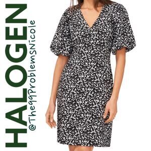 Halogen Puff Sleeve Sheath Dress in Pebbles Black